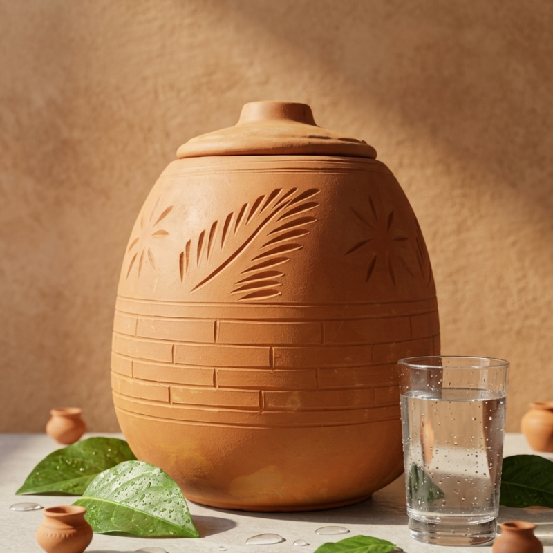 Handcrafted Pure Clay Water Cooler / Matka with Lid – Natural Cooling & Health Benefits