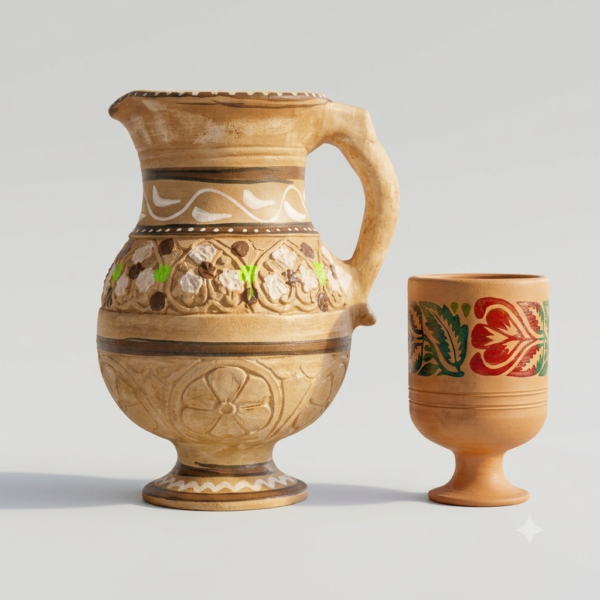 Clay Water Jug And Glass Set