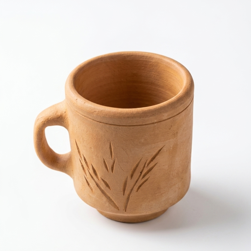 Handmade Clay Tea Cup 6 PCS Handcrafted Natural Carved Terracotta Chai Mugs Set - NIA CLA