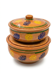 glazed clay serving bowl set