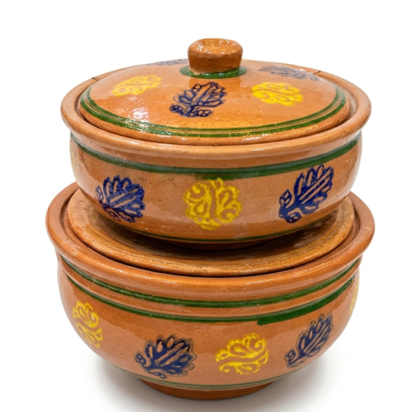 glazed clay serving bowl set