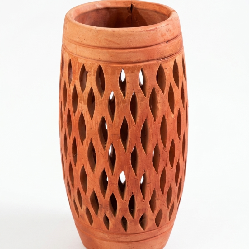 Cylindrical Cutout Clay Flower Vase - Decorative Mitti Ka Vase - NIA CLAY