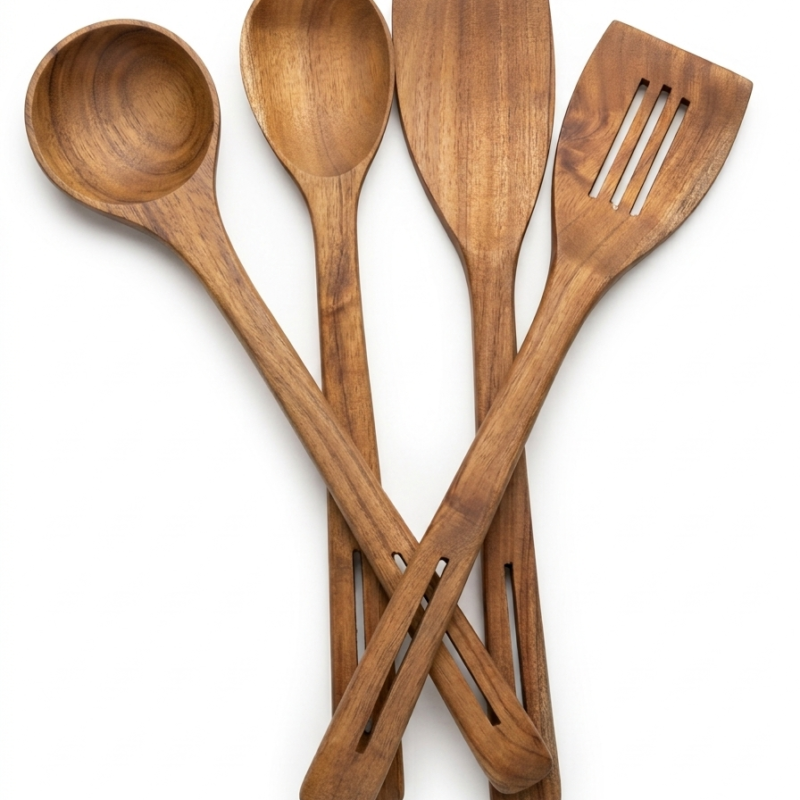 Premium Black Wood Spoons Set 4 PCS Handcrafted Non-Stick Kitchen Utensils & Ladle - NIA CLAY