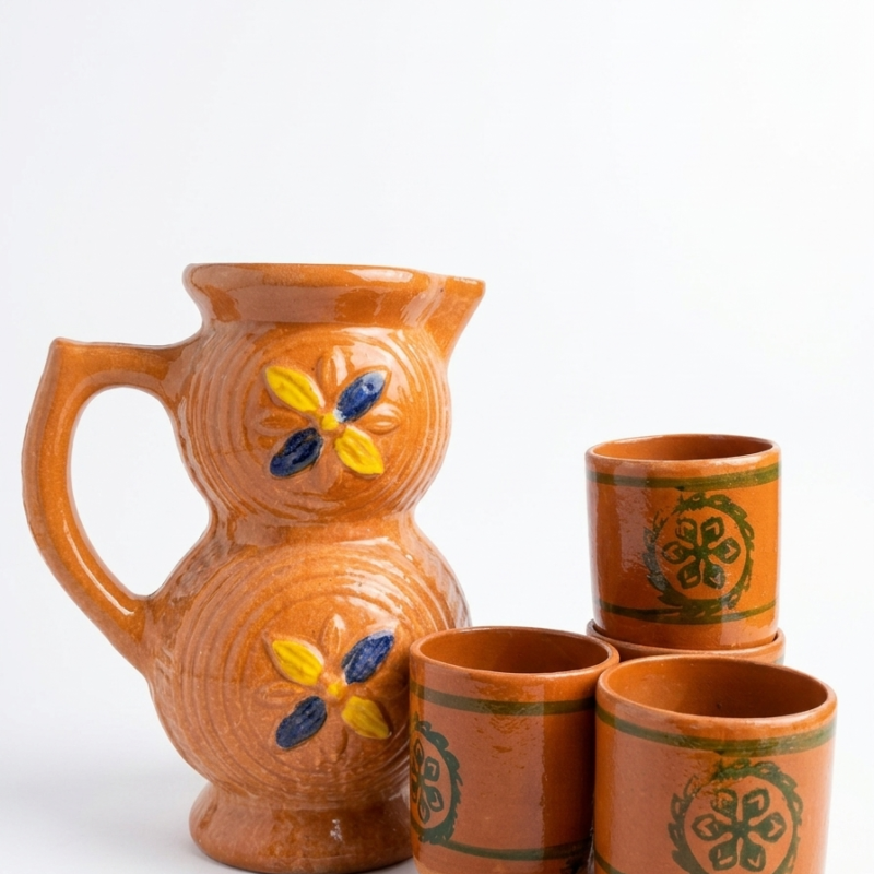 Glazed Jug Glass Set: Perfect Natural Earthenware Serving Set - NIA CLAY