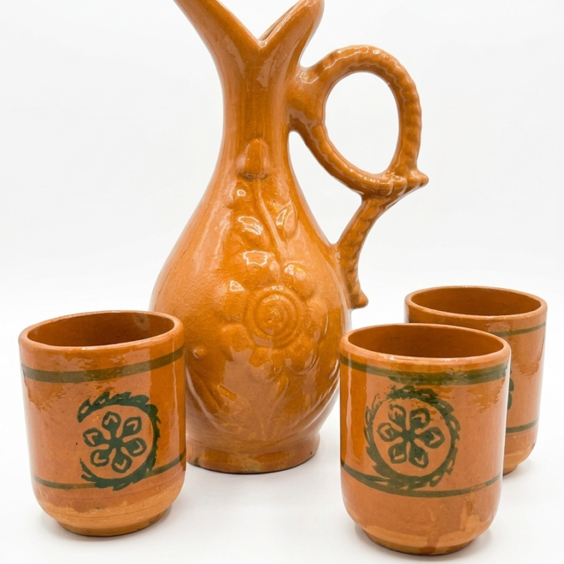 Clay Glazed Water Jug Set Handcrafted Earthenware Pitcher & Glasses - NIA CLAY