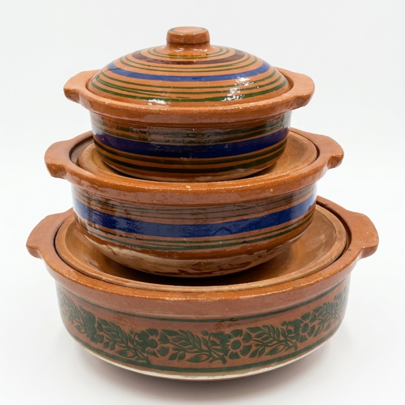 Hand Painted Glazed Clay Karahi Set - Mitti Ki Karahi - NIA CLAY