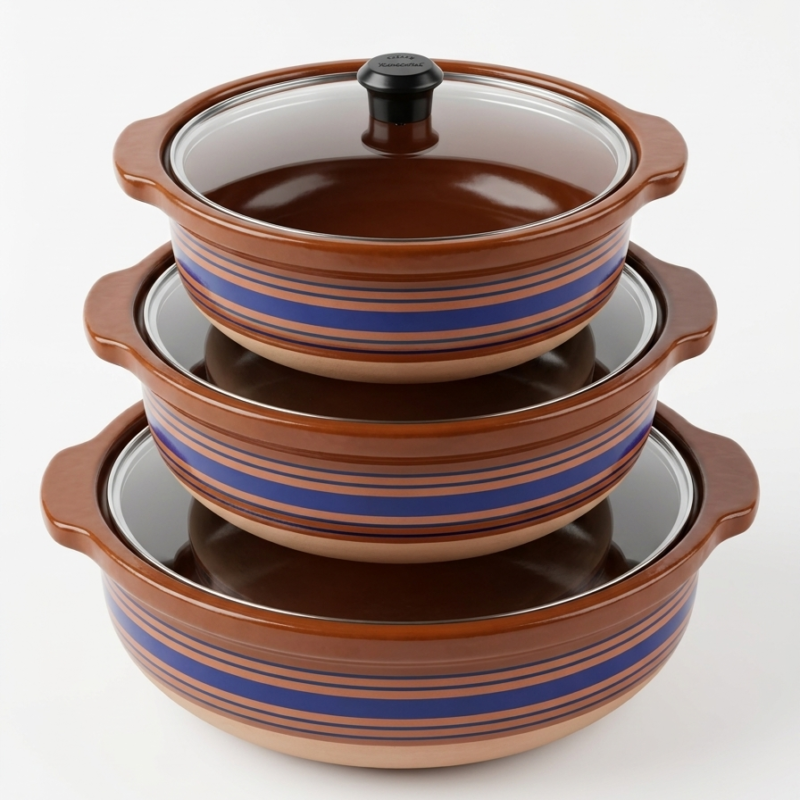 Glazed Clay Karahi Set 3 PCS Handcrafted Non-Stick Earthenware Cooking Wok Pots Set - NIA CLAY