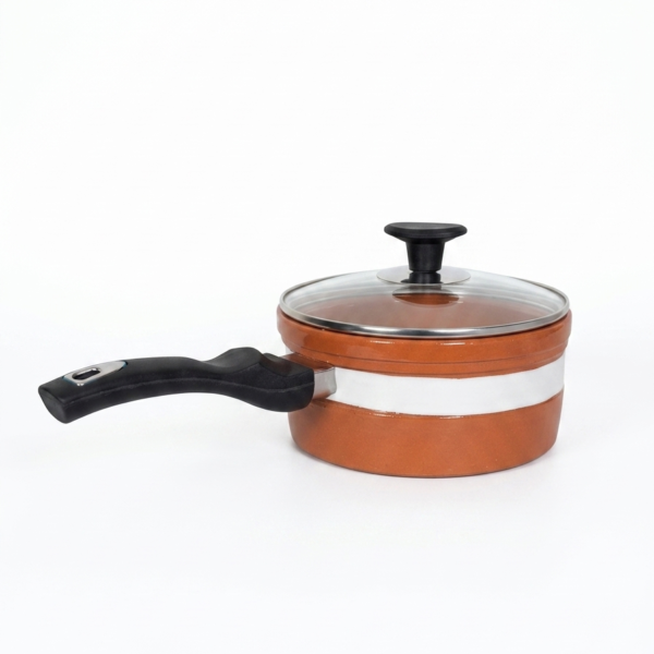 handmade glazed clay saucepan