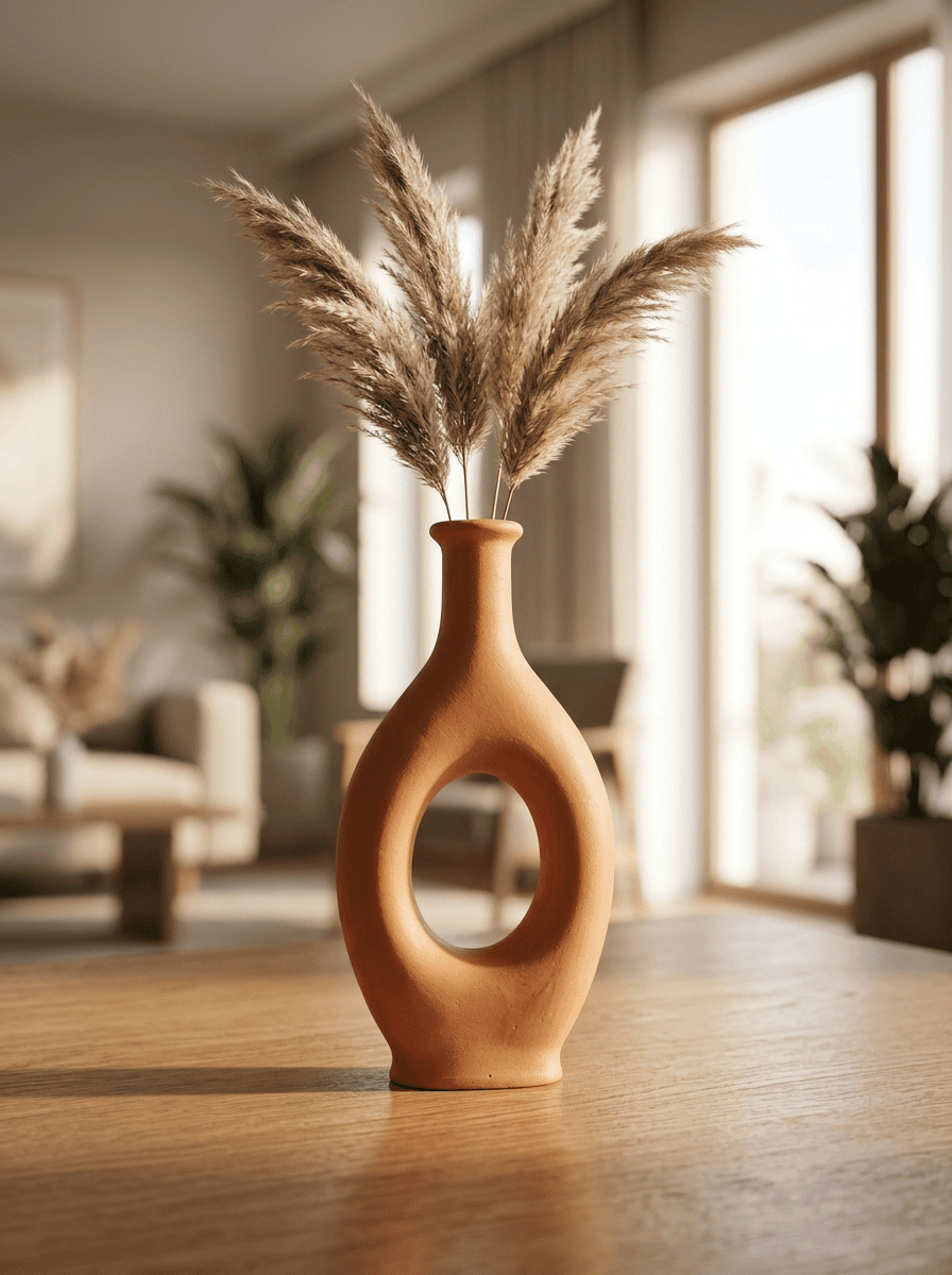 Modern Oval Hollow Clay Flower Vase - Handcrafted Decorative Mitti