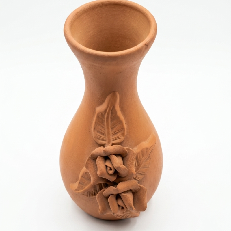Decorative Clay Vase With Handcrafted Embossed Roses - Mitti Ka Vase - NIA CLAY