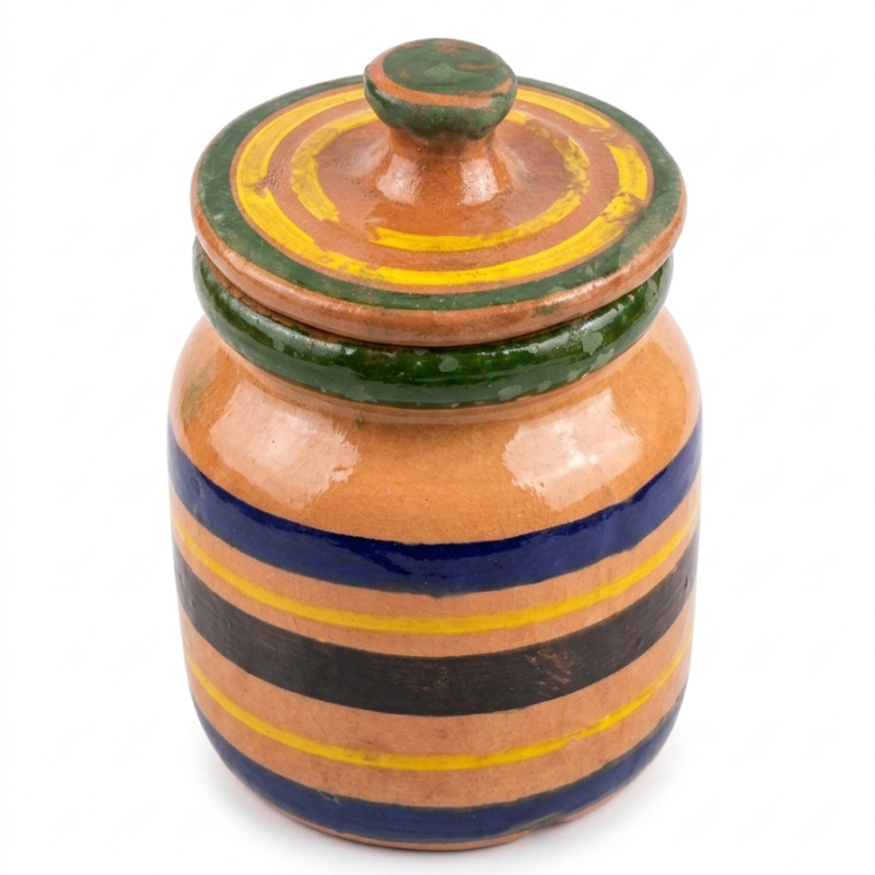 Hand-Painted Mini Glazed Clay Achar Jar With Lid - Compact Mitti Ka Mardaban - NIA CLAY