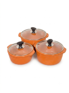 glazed clay serving bowl set