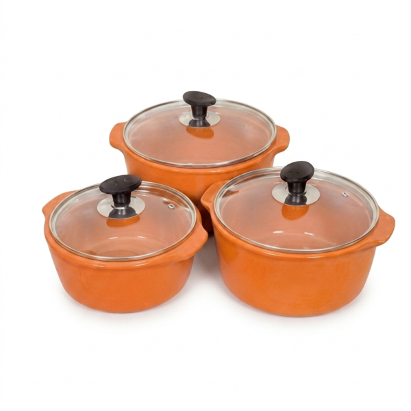 glazed clay serving bowl set