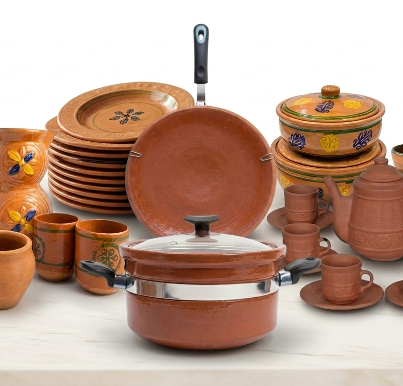 Family Kitchen Master Clay Combo Set - Pure Organic Mitti Ke Bartan - NIA CLAY