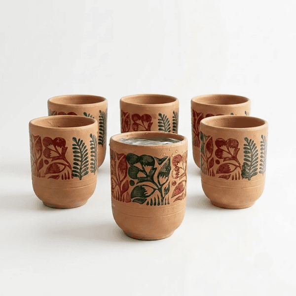 clay printed glass 6 pcs,
