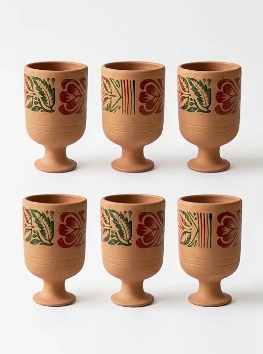 Clay Printed Glass 6 Pcs: Authentic Hand-Painted Mitti Ka Glass Set