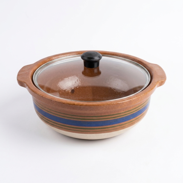 glazed clay karahi with glass lid