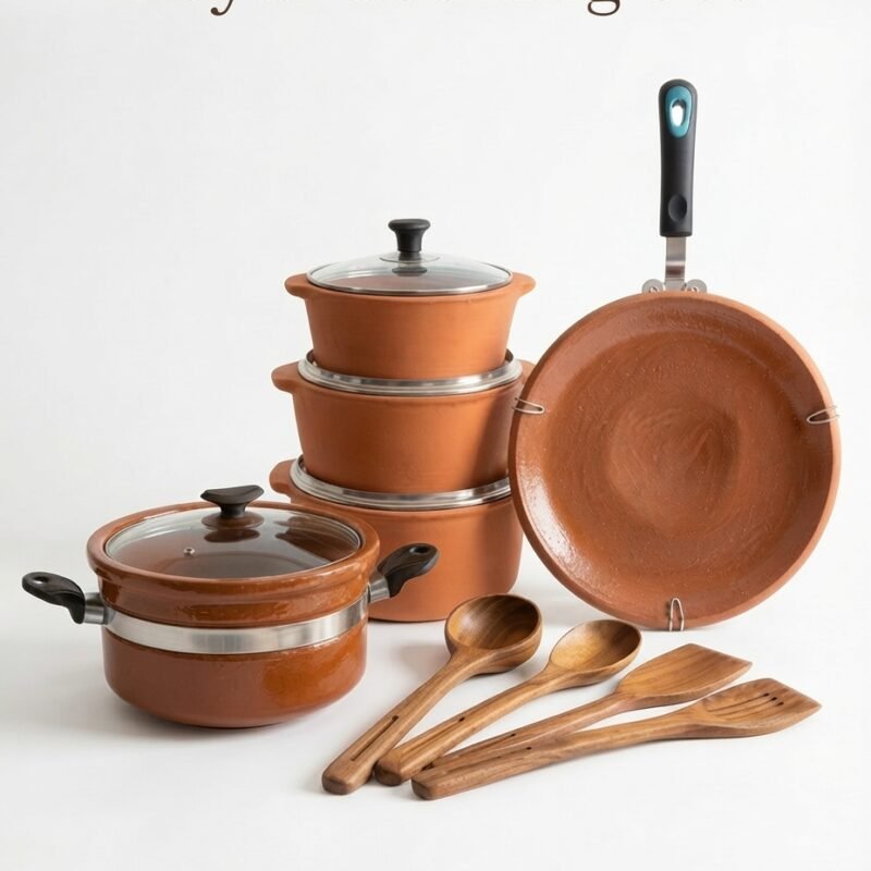 Royal Cooking Set β Clay Handi for Cooking, Clay Tawa & Glazed Clay Serving Bowls